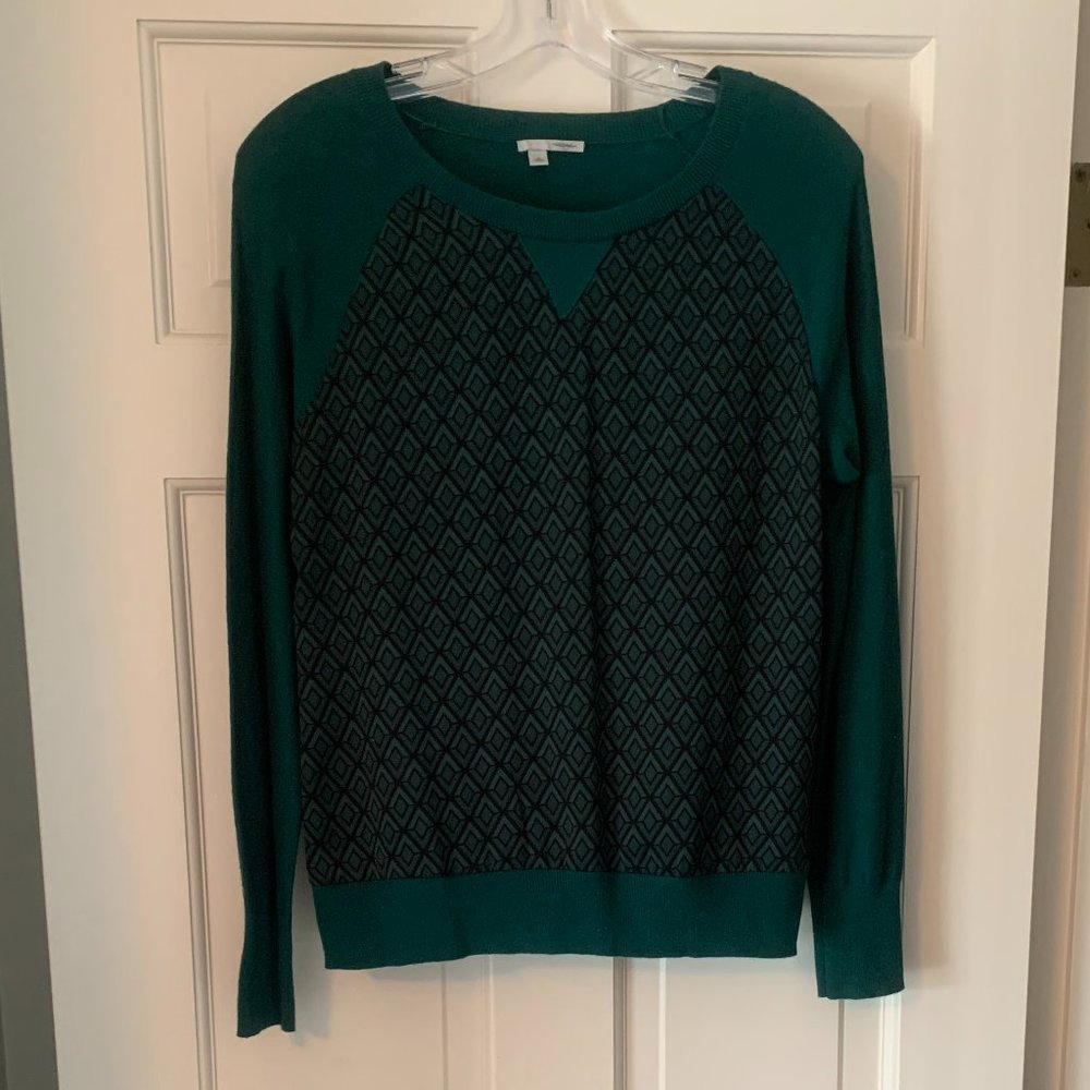 Halogen Emerald Green/Black with Geometric Print Sweater - Size Small